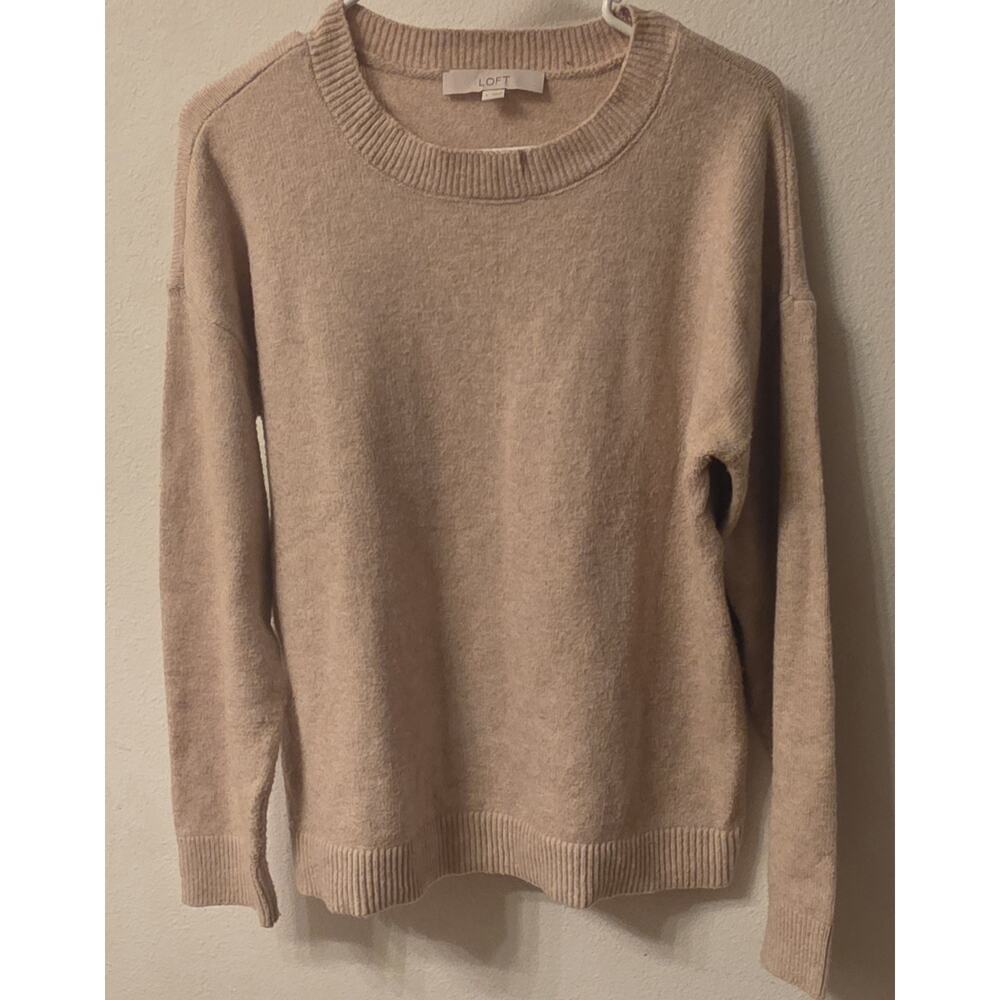 Loft Womens Cream Long Sweater Size Small Cotton Blend Knit Crew Neck Soft